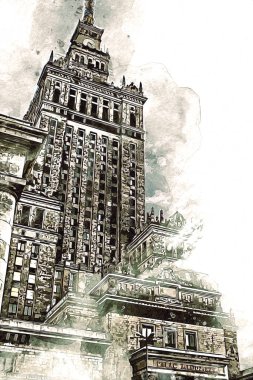 Varşova şehir manzarası dış sanat çizimi çizimi