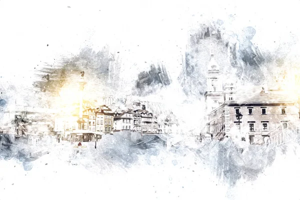 Varşova şehir manzarası dış sanat çizimi çizimi