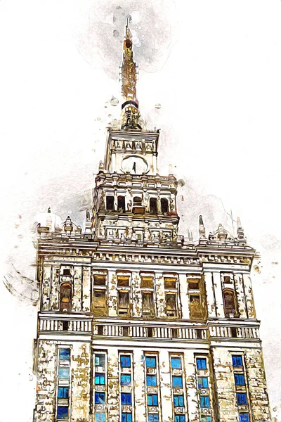 Warsaw Cityscape Exterior Art Clainch — стокове фото