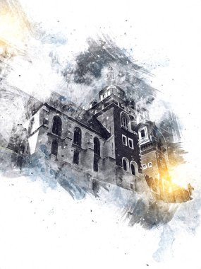 Eski şehir Krakow sanat illüstrasyonları antika