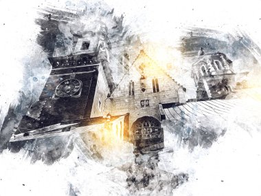 Eski şehir Krakow sanat illüstrasyonları antika