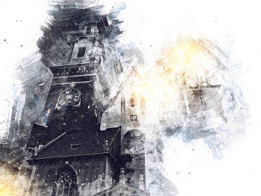 Eski şehir Krakow sanat illüstrasyonları antika