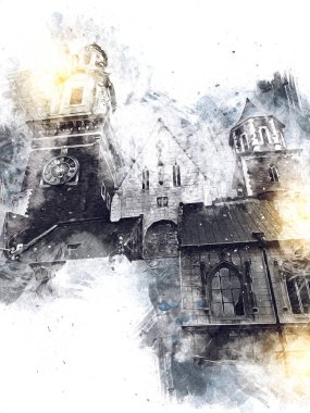 Eski şehir Krakow sanat illüstrasyonları antika