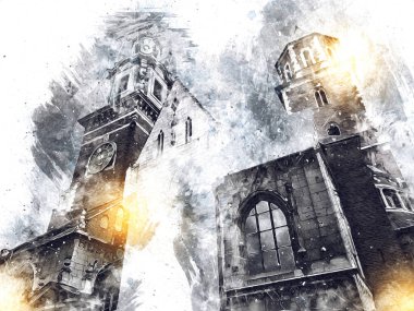 Eski şehir Krakow sanat illüstrasyonları antika