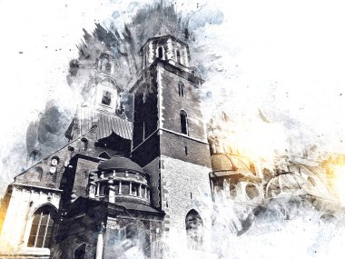 Eski şehir Krakow sanat illüstrasyonları antika