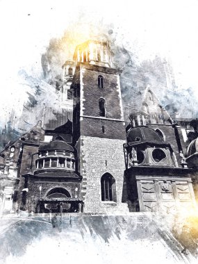 Eski şehir Krakow sanat illüstrasyonları antika