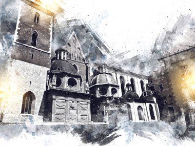 Eski şehir Krakow sanat illüstrasyonları antika