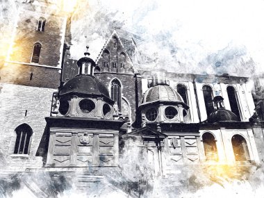 Eski şehir Krakow sanat illüstrasyonları antika