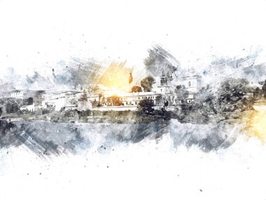 Eski şehir Krakow sanat illüstrasyonları antika