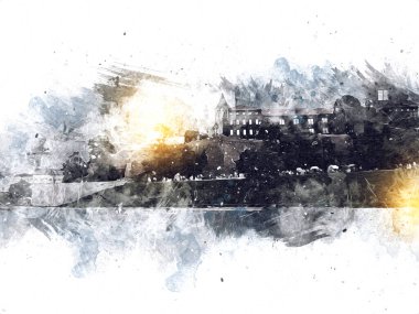 Eski şehir Krakow sanat illüstrasyonları antika