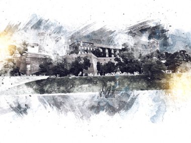 Eski şehir Krakow sanat illüstrasyonları antika