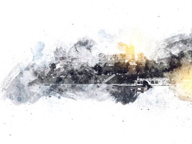 Eski şehir Krakow sanat illüstrasyonları antika