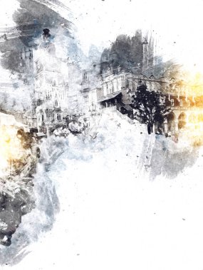 Eski şehir Krakow sanat illüstrasyonları antika