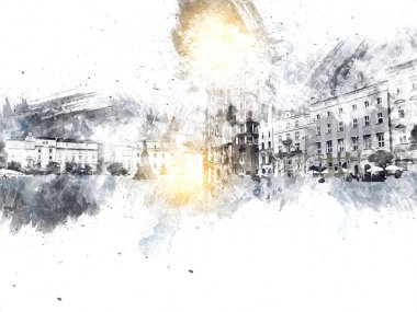 Eski şehir Krakow sanat illüstrasyonları antika