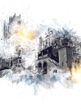 Eski şehir Krakow sanat illüstrasyonları antika