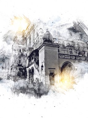 Eski şehir Krakow sanat illüstrasyonları antika