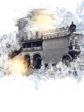 Eski şehir Krakow sanat illüstrasyonları antika