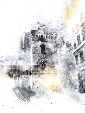 Eski şehir Krakow sanat illüstrasyonları antika