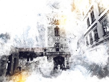 Eski şehir Krakow sanat illüstrasyonları antika