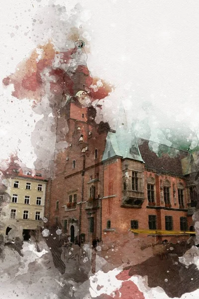 Wroclaw Stad Polen Retro Vintage Kunst Tekening Schets Illustratie — Stockfoto