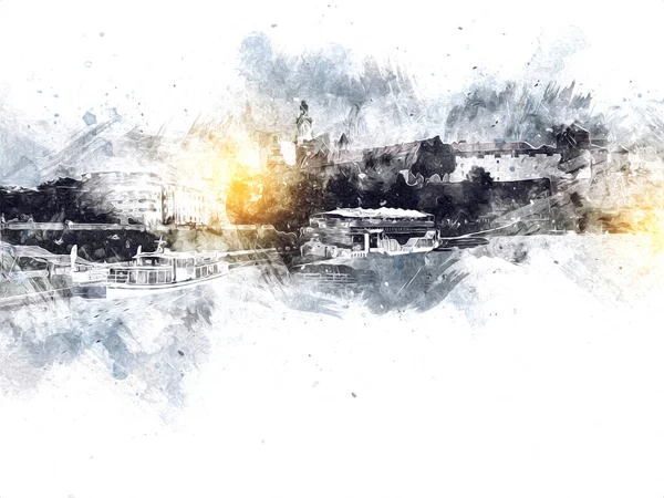 Eski şehir Krakow sanat illüstrasyonları antika