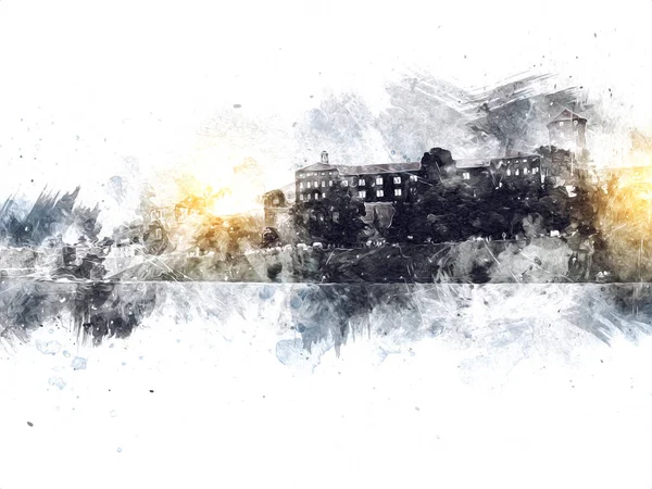 Eski şehir Krakow sanat illüstrasyonları antika