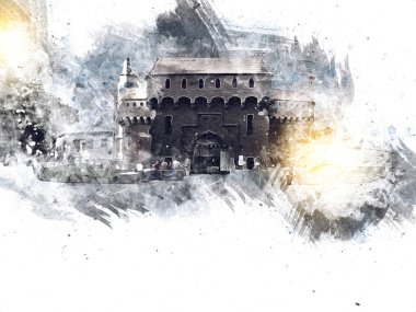 Eski şehir Krakow sanat illüstrasyonları antika