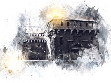 Eski şehir Krakow sanat illüstrasyonları antika