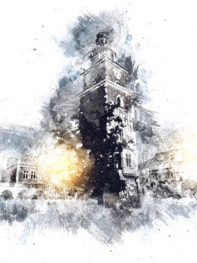 Eski şehir Krakow sanat illüstrasyonları antika