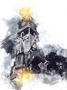 Eski şehir Krakow sanat illüstrasyonları antika