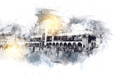 Eski şehir Krakow sanat illüstrasyonları antika