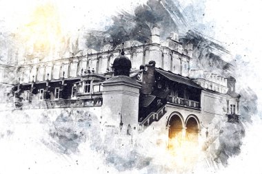 Eski şehir Krakow sanat illüstrasyonları antika