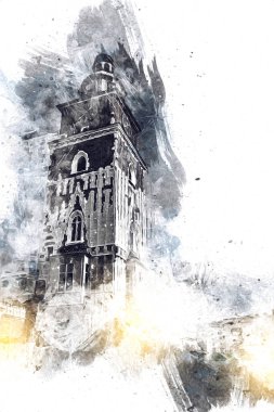 Eski şehir Krakow sanat illüstrasyonları antika