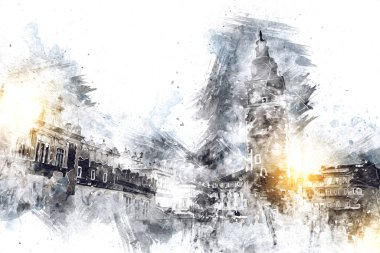 Eski şehir Krakow sanat illüstrasyonları antika