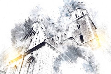 Eski şehir Krakow sanat illüstrasyonları antika