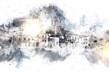 Eski şehir Krakow sanat illüstrasyonları antika