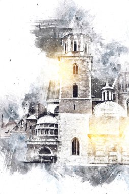 Eski şehir Krakow sanat illüstrasyonları antika