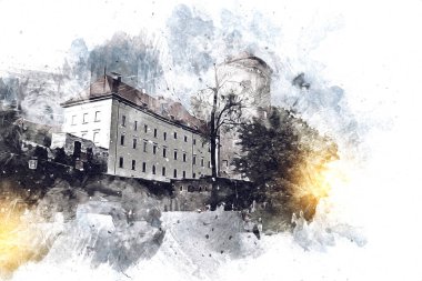 Eski şehir Krakow sanat illüstrasyonları antika