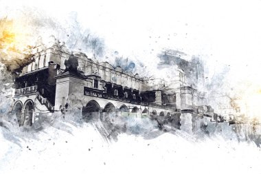 Eski şehir Krakow sanat illüstrasyonları antika