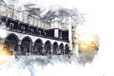 Eski şehir Krakow sanat illüstrasyonları antika