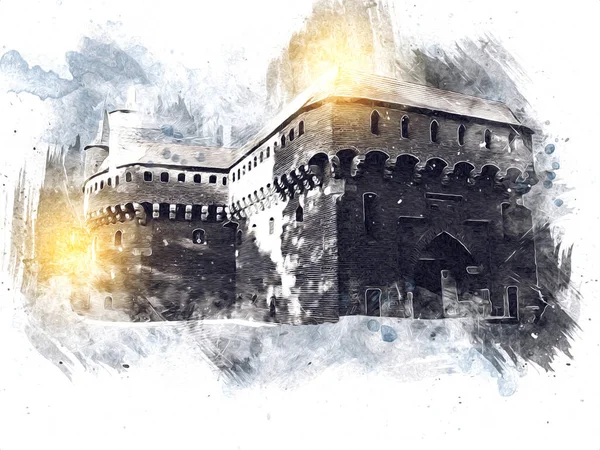 Eski şehir Krakow sanat illüstrasyonları antika