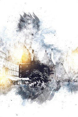 Wroclaw City Poland antika sanat eskizi çizimi