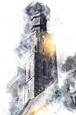 Wroclaw City Poland antika sanat eskizi çizimi