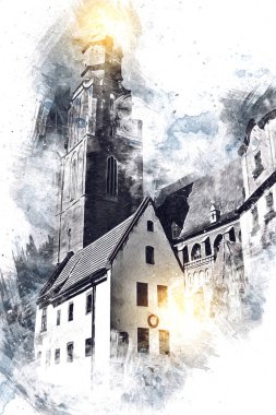 Wroclaw City Poland antika sanat eskizi çizimi