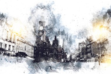 Wroclaw City Poland antika sanat eskizi çizimi