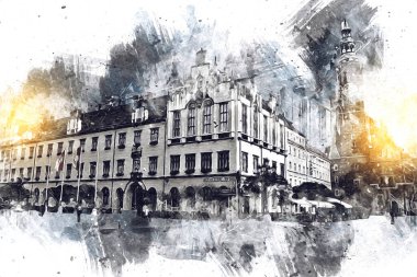 Wroclaw City Poland antika sanat eskizi çizimi