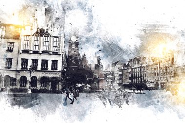 Wroclaw City Poland antika sanat eskizi çizimi