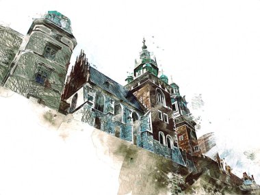 Eski şehir Krakow sanat illüstrasyonları antika