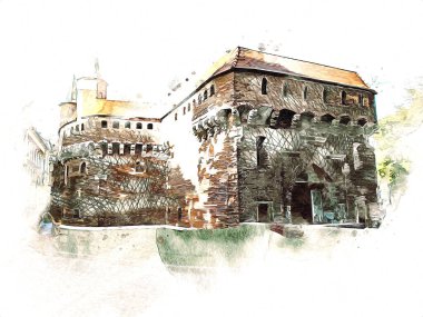 Eski şehir Krakow sanat illüstrasyonları antika