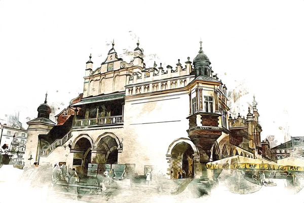 Eski Şehir Krakow Sanat Illüstrasyonları Antika — Stok fotoğraf